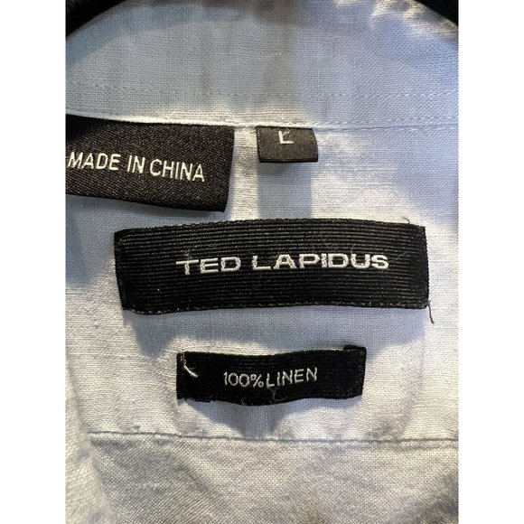 Ted Lapidus Paris Mens Shirt Embroidered 100% Linen Short Sleeve Pockets Size L - Picture 6 of 7